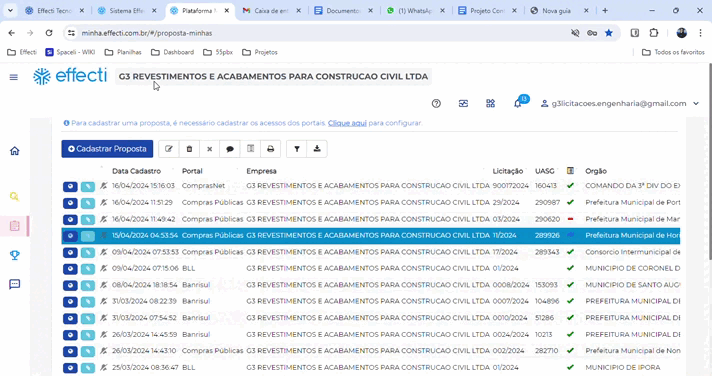 enviar cadastro de proposta comercial
